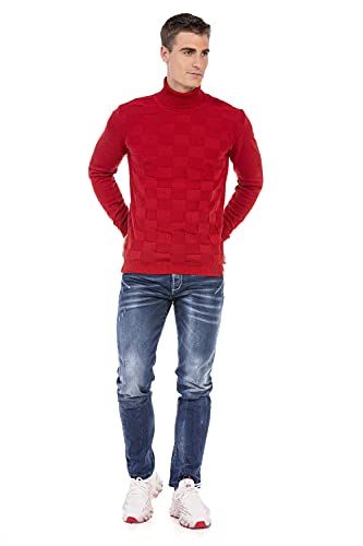 Cipo & Baxx Herren Rollkragenpullover Pullover Strickpullover Muster CP241 Rot M von Cipo & Baxx