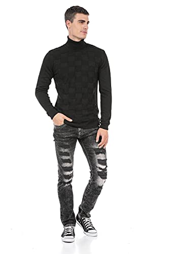 Cipo & Baxx Herren Rollkragenpullover Pullover Strickpullover Muster CP241 Schwarz L von Cipo & Baxx