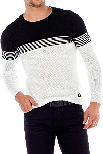 Cipo & Baxx Herren Rundhalskragen Pullover Strickpullover Sweater Ecru-Schwarz XL von Cipo & Baxx