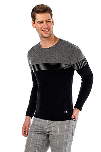 Cipo & Baxx Herren Rundhalskragen Pullover Strickpullover Sweater Schwarz-Grau S von Cipo & Baxx