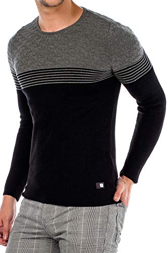 Cipo & Baxx Herren Rundhalskragen Pullover Strickpullover Sweater Schwarz-Grau XXL von Cipo & Baxx