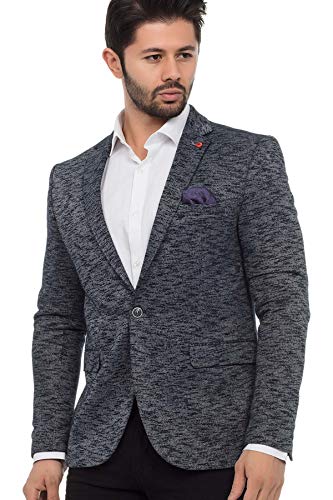 Cipo & Baxx Herren Sakko Blazer Business Casual Anzugssakko Freizeit Blau meliert 46 von Cipo & Baxx