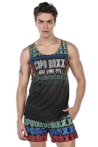 Cipo & Baxx Herren Schwimm Set Tanktop Badehose T-Shirt Shorts mit Logo Print CUK246 Schwarz L von Cipo & Baxx