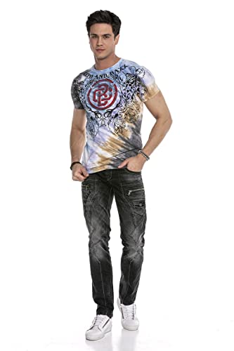 Cipo & Baxx Herren Shirt Kurzarm CT643 Blau Rundhalsausschnitt Batik Design Print T-Shirt M von Cipo & Baxx