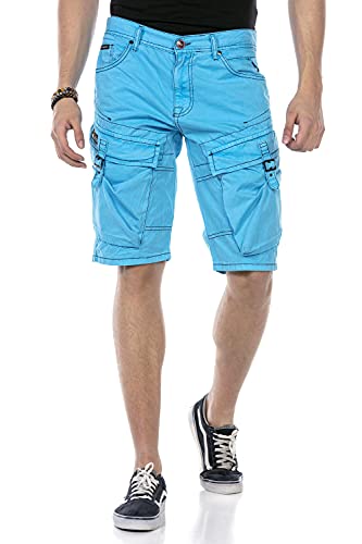 Cipo & Baxx Herren Shorts Capri Kurze Hose Denim Jeans Cargo Kontrastnähte CK229 Hellblau 33 von Cipo & Baxx