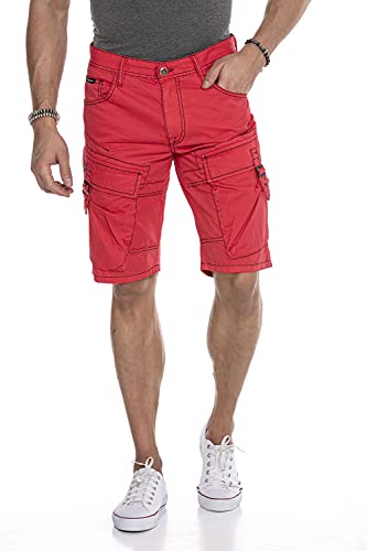 Cipo & Baxx Herren Shorts Capri Kurze Hose Denim Jeans Cargo Kontrastnähte CK229 Rot 30 von Cipo & Baxx