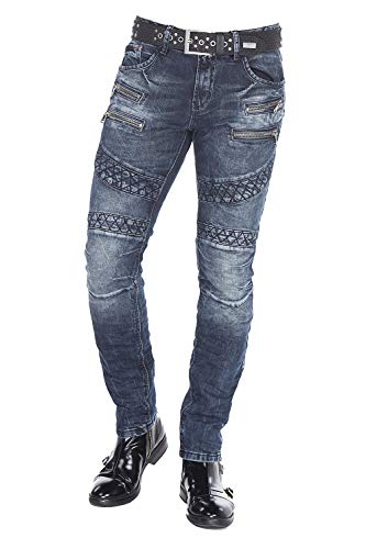 Cipo & Baxx Herren Skinny Jeans Hose Biker Hose mit Zipper Slim Fit Denim Darkblue W33 L32 von Cipo & Baxx