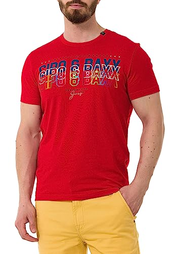 Cipo & Baxx Herren Slim Fit T-Shirt Logo Print Freizeitshirt Tops Baumwolle Rundhalskragen CT717 Rot XL von Cipo & Baxx