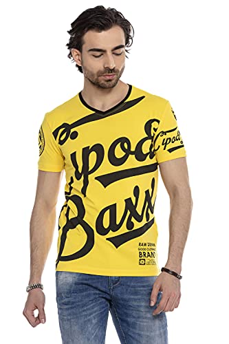 Cipo & Baxx Herren Sommer T-Shirt Kurzarm Allover Print Rundhals Baumwolle Shirt CT635 Gelb M von Cipo & Baxx