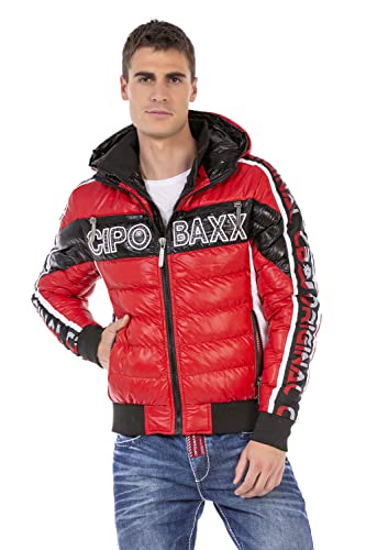 Cipo & Baxx Herren Steppjacke Jacke Winterjacke Kapuze Reißverschluss CJ268 Rot XL von Cipo & Baxx