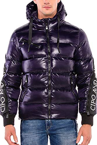 Cipo & Baxx Herren Steppjacke Winterjacke Mit Kapuze Daunen Outerwear Reißverschluss Dunkelblau XXL von Cipo & Baxx