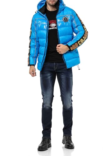 Cipo & Baxx Herren Steppjacke Winter Jacke Mantel Parka Kapuzenjacke Glanzoptik CM218 Blau XL von Cipo & Baxx