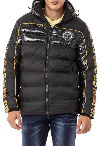 Cipo & Baxx Herren Steppjacke Winter Jacke Mantel Parka Kapuzenjacke Glanzoptik CM218 Schwarz L von Cipo & Baxx