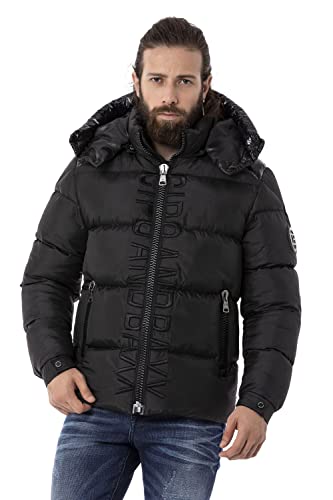 Cipo & Baxx Herren Steppjacke Winterjacke Kapuze Hoher Kragen CM201 Schwarz L von Cipo & Baxx