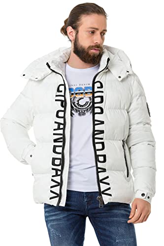 Cipo & Baxx Herren Steppjacke Winterjacke Kapuze Hoher Kragen CM201 Weiß 3XL von Cipo & Baxx