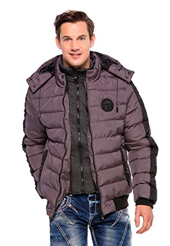 Cipo & Baxx Herren Steppjacke Winterjacke Mantel Parka Jacke Daunenjacke mit Tarnmuster und Kapuze Gr.XL Grau von Cipo & Baxx