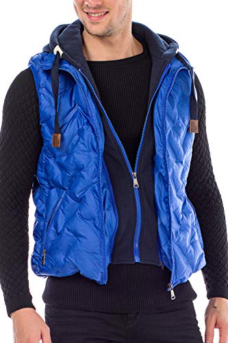 Cipo & Baxx Herren Steppweste Outdoor Weste Stehkragenweste Ärmellose Weste mit Sweatkapuze Gr.L Blau von Cipo & Baxx