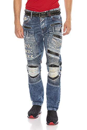 Cipo & Baxx Herren Straight Hose Jeans Denim Ripped Regular Fit Jeanshose Design CD637 BlauW30 L34 von Cipo & Baxx