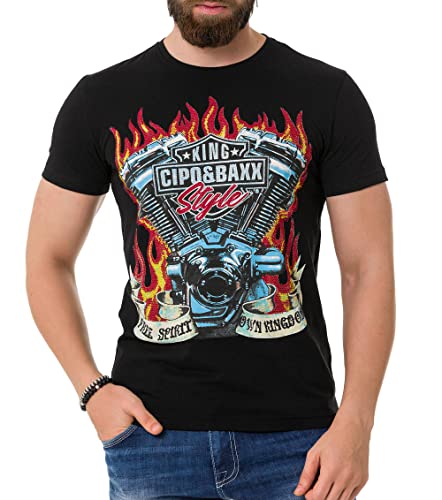 Cipo & Baxx Herren Strasssteine Print T-Shirt Kurzarm CT730 Schwarz XL von Cipo & Baxx