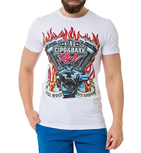Cipo & Baxx Herren Strasssteine Print T-Shirt Kurzarm CT730 Weiß XL von Cipo & Baxx