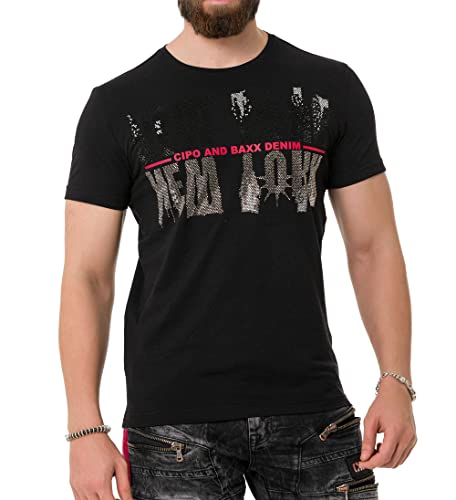 Cipo & Baxx Herren Strasssteine Print T-Shirt Kurzarm CT733 Schwarz S von Cipo & Baxx