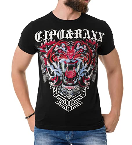 Cipo & Baxx Herren Strasssteine T-Shirt Print Kurzarm CT729 Schwarz L von Cipo & Baxx