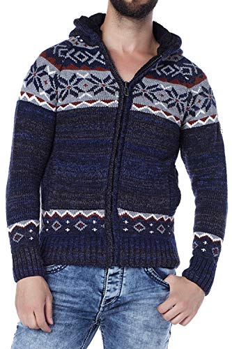 Cipo & Baxx Herren Strickjacke Cardigan Kapuzenjacke Jacke Pullover Sweater Strickmuster CP130 Dunkelblau M von Cipo & Baxx