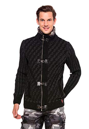 Cipo & Baxx Herren Strickjacke Cardigan Pullover Stehkragen Jacke mit Fell Grau XXL von Cipo & Baxx
