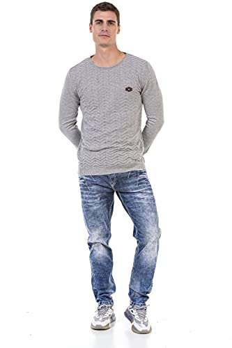 Cipo & Baxx Herren Strickpullover Design Structured Pullover Pulli CP240 Hellgrau XL von Cipo & Baxx