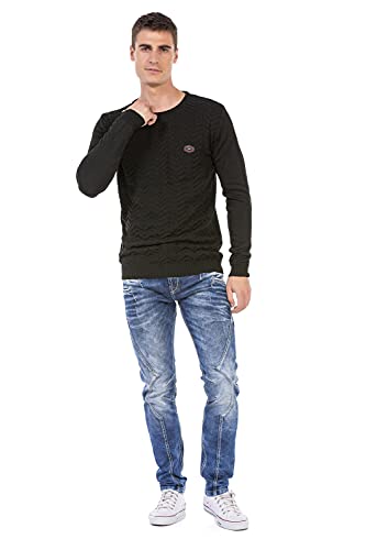 Cipo & Baxx Herren Strickpullover Design Structured Pullover Pulli CP240 Schwarz L von Cipo & Baxx