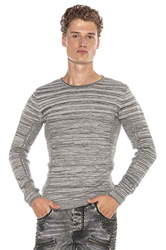 Cipo & Baxx Herren Strickpullover Longsleeve Sweatshirt Pulli Rundhalsausschnitt Meliert Grau XXL von Cipo & Baxx