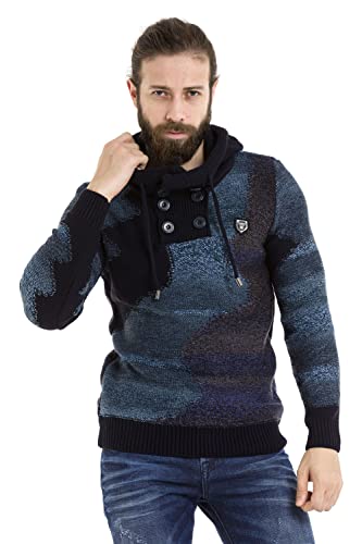 Cipo & Baxx Herren Strickpullover Muster Farbverlauf Kapuze Sweater Pulli Hoodie CP261 Dunkelblau M von Cipo & Baxx