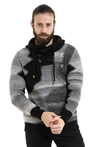 Cipo & Baxx Herren Strickpullover Muster Farbverlauf Kapuze Sweater Pulli Hoodie CP261 Schwarz XL von Cipo & Baxx