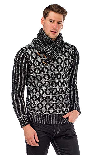 Cipo & Baxx Herren Strickpullover Muster Schalkragen Pullover Sweatpullover Sweater Longsleeve Schwarz M von Cipo & Baxx