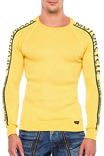 Cipo & Baxx Herren Strickpullover Rippenstrick Langarmpulli Raglan Design Pullover Gelb XXL von Cipo & Baxx