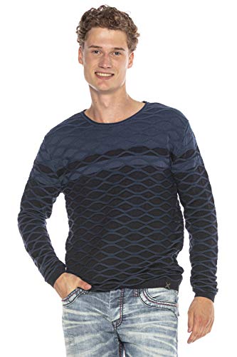 Cipo & Baxx Herren Strickpullover Rundhals Sweater Pullover Langarmshirt Dunkelblau S von Cipo & Baxx