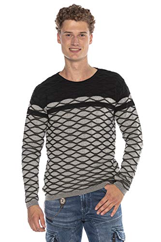 Cipo & Baxx Herren Strickpullover Rundhals Sweater Pullover Langarmshirt Grau S von Cipo & Baxx