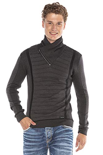 Cipo & Baxx Herren Strickpullover Schalkragen Design Fein Grob Strick Langarm Winter Pulli Hoodie Sweatshirt Anthracite XXL von Cipo & Baxx