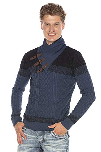 Cipo & Baxx Herren Strickpullover Schalkragen Sweatshirt Sweater Pulli Indigo L von Cipo & Baxx