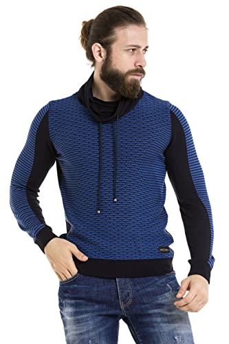 Cipo & Baxx Herren Strickpullover Sweater Muster Schalkragen Pulli CP264 Dunkelblau M von Cipo & Baxx