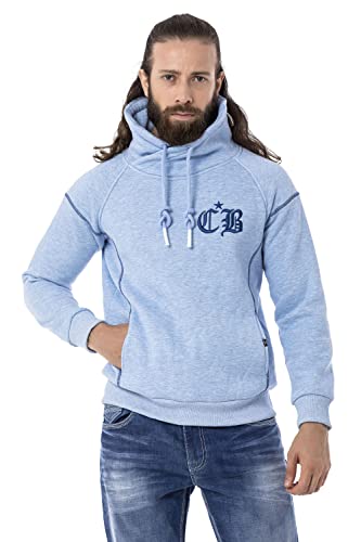 Cipo & Baxx Herren Hoodie Sweatshirt CL529 Blau – Stylischer Pullover im Casual Streetwear Look mit Kapuze & Kängurutasche – Bequemes Oberteil für Alltag & Freizeit - CL529 Blau XXL von Cipo & Baxx