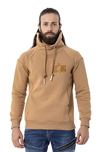 Cipo & Baxx Herren Sweater Hoodie Schalkragen Print Sweatshirt Langarm Pullover CL529 Braun XL von Cipo & Baxx