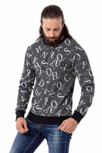 Cipo & Baxx Herren Sweater Sweatshirt Longsleeve Langarm Pullover Alloverprint CL513 Anthracite XXL von Cipo & Baxx
