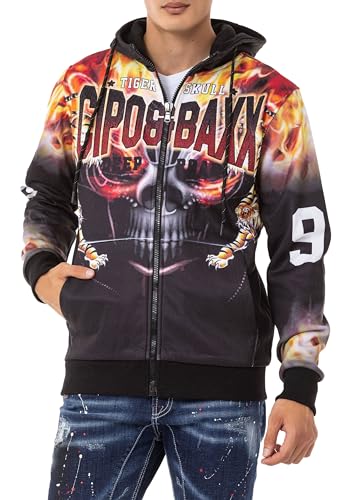 Cipo & Baxx Herren Sweatjacke Hoodie CL546 Schwarz – Stylischer Pullover im Modernen Casual Streetwear Stil mit Reißverschluss & Kapuze für Alltag Freizeit & Party - CL546 Schwarz L von Cipo & Baxx
