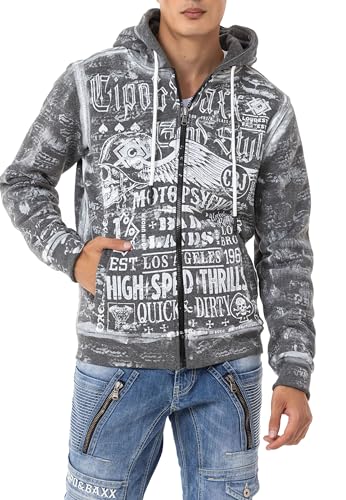 Cipo & Baxx Herren Sweatjacke Hoodie CL544 Anthrazit – Stylischer Pullover im Modernen Casual Streetwear Stil mit Reißverschluss & Kapuze für Alltag Freizeit & Party - CL544 Anthrazit XXL von Cipo & Baxx