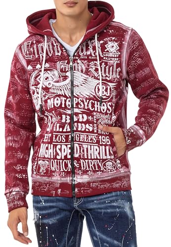 Cipo & Baxx Herren Sweatjacke Hoodie Alloverprint Kapuze Sweater Pullover Jacke Reißverschluss CL544 Burgundy S von Cipo & Baxx