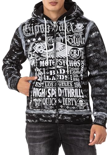 Cipo & Baxx Herren Sweatjacke Hoodie CL544 Schwarz – Stylischer Pullover im Modernen Casual Streetwear Stil mit Reißverschluss & Kapuze für Alltag Freizeit & Party - CL544 Schwarz S von Cipo & Baxx