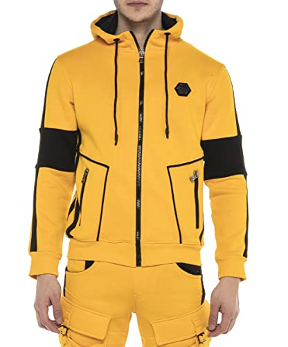 Cipo & Baxx Herren Sweatjacke Hoodie CL387 Gelb – Stylischer Pullover im Modernen Casual Streetwear Stil mit Reißverschluss & Kapuze für Alltag Freizeit & Party - CL387 Gelb L von Cipo & Baxx