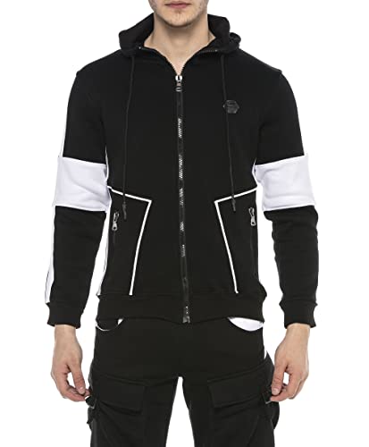 Cipo & Baxx Herren Sweatjacke Kapuze Streifen Jacke Sweater Sportlich CL387 Schwarz S von Cipo & Baxx