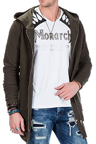 Cipo & Baxx Herren Sweatjacke Hoodie CL296 Khaki – Stylischer Pullover im Modernen Casual Streetwear Stil mit Reißverschluss & Kapuze für Alltag Freizeit & Party - CL296 Khaki L von Cipo & Baxx